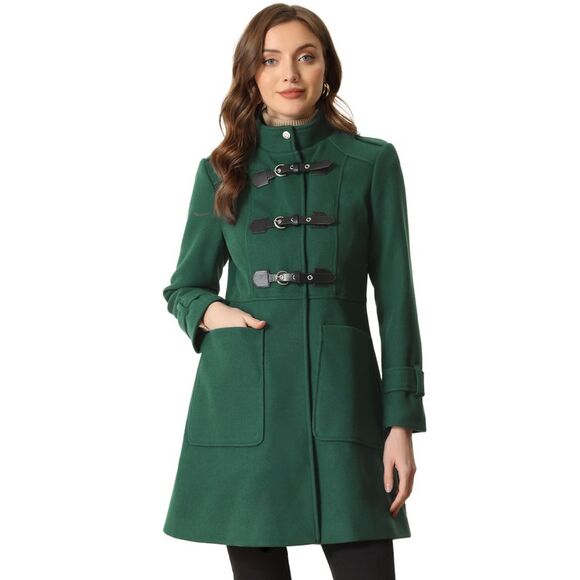 Allegra K Jackets & Blazers - Long Winter Coat Stand Collar Single Breasted Outwear Coats Green